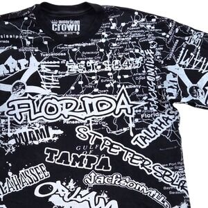 American Crown AOP Florida Graffiti Graphic‎ Black Skater T Shirt Men's Size M